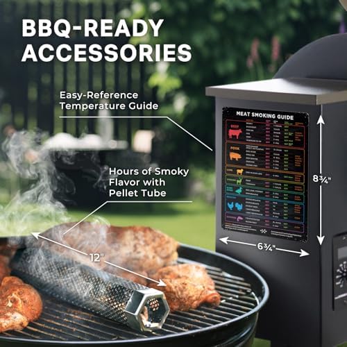 BBQ Meat Temperature Magnet & Pellet Smoker Tube Bundle – Durable Meat Smoking Guide & Stainless Steel Pellet Smoker Tube for Gas, Charcoal, & Electric Grills – Essential BBQ & Grilling Accessories