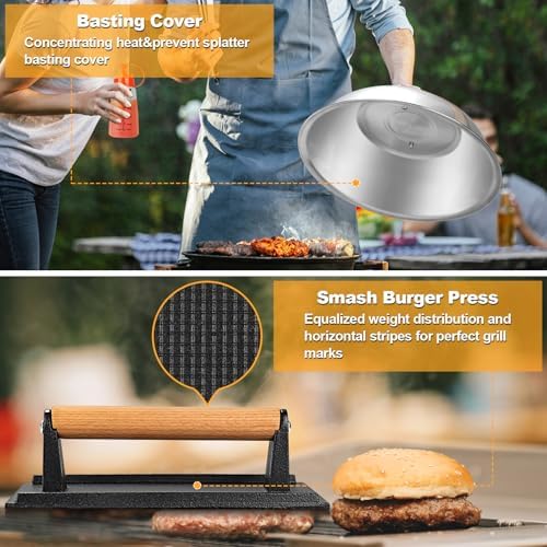 Griddle Accessories Kit, 28 PCS Flat Top Grill Accessories for Blackstone and Camp Chef, Metal Spatula Set with Burger Press, Melting Dome, Tongs, Scraper, Carry Bag for Outdoor Grilling BBQ