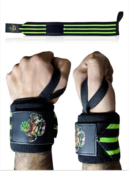 Anime Wrist Wraps Lifting Straps 24" for Men and Women - 1 Pair Each, Gym Accessories Support Weightlifting, Powerlifting, Strength Training, and Improve Workout, Black Green Dzbsyan