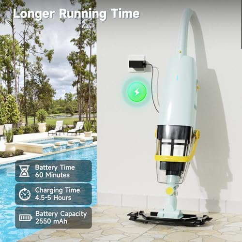 (2025 Upgraded) Cordless Handheld Pool Vacuum, Rechargeable Pool Cleaner with Telescopic Pole and Fine-Sponge, Powerful Suction, Ideal for Above & In-Ground Pools, Spas, Hot Tubs, Yellow