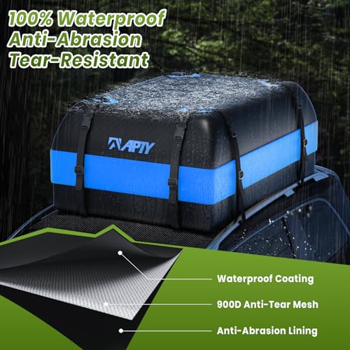 APTY Car Rooftop Cargo Carrier Bag, 16 Cubic Feet Soft Roof Top Luggage Bag for All Vechicles with/Without Racks - with Waterproof Zip, Anti-Slip Mat, Door Hooks, Luggage Lock, Storage Bag