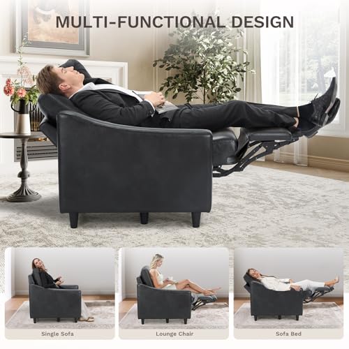 COLAMY Pushback Electric Recliner Chair Set of 2, Premium Leather Upholstery with Adjustable Angles, Extra Lumbar Pillow, Built-in Charging Port, Business-Casual Style for Living Room,Black