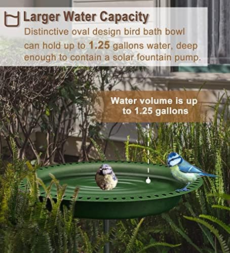 Garbuildman Upgraded 5-Prong Base Bird Bath with Metal Stake, Detachable Decoration Bowl Spa & Freestanding Birdfeeder for Outdoor Garden, Oval Style, Green
