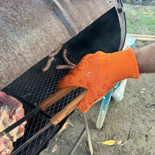 Oven Gloves 932°F Extreme Heat & Cut Resistant Oven Mitts with Fingers for BBQ, Cooking, Grilling, Baking – Accessory for Fire Pit, Camping, Fireplace & More - Orange Bitcoin Gift