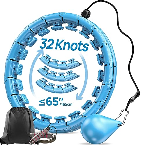 APzek Weighted Exercise Hoop Plus Size, 32 Detachable Knots for Adults & Beginners, 2 in 1 Abdomen Fitness Massage Non Fall Smart Hooola Hoop with Auto Spinning Ball