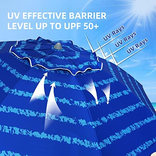 AMMSUN 7 Foot Heavy Duty HIGH Wind Beach Umbrella with sand anchor Vent Tilt Portable Sun Shelter, UV 50+ Sun Protection Outdoor Sunshade Umbrellas Carry Bag for Patio Garden Pool Backyard Multicolor