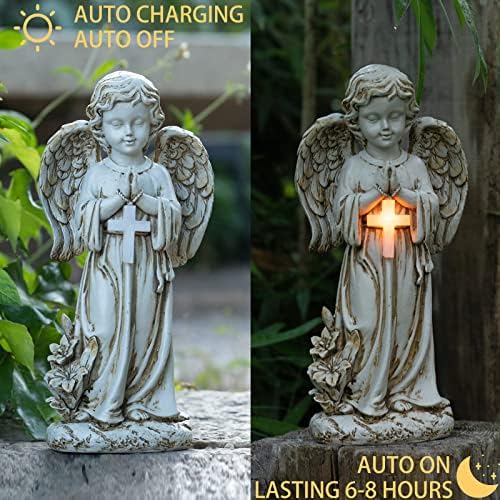 Angel Statue for Garden,Solar Angel for Cemetery Decorations,Garden Memorial Angels,Resin Praying Angels Figurine for Patio Lawn Yard Porch Decorations,12.12inch