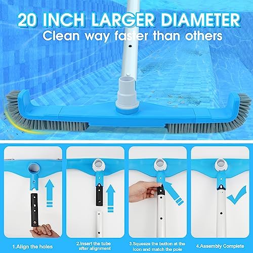(2025 Upgraded) 20" 2 in 1 Pool Brush Vacuum Head with Swivel Hose Connection & Sturdy Nylon Bristles for Heavy Duty Inground & Above- Ground Pool Cleaning - Connecting 1-1/4" or 1-1/2" Hose (No Pole)