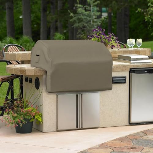 Covers & all Built-in Outdoor Grill Cover, Durable 12 Oz Waterproof Cover Max Material with Air Pocket & Elastic for Snug Fit (32" W x 26" D x 24" H Inches, Beige)