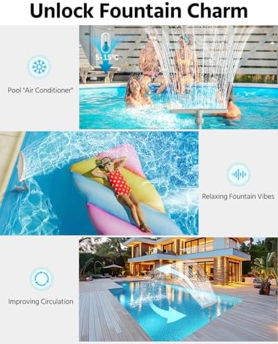 (2025 Upgraded) Above Ground Pool Fountain with Lights, 16''-27'' Adjustable Height, RF Remote APP Control Pool Fountains for Above Ground Pools, Solar Powered LED Lights Pool Sprinkler Fountain, Gray