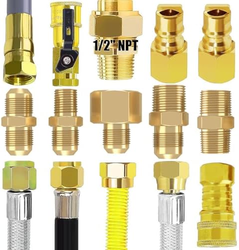 24Ft High Pressure Braided Propane Hose Extension and fittings with Conversion Coupling 3/8" Flare to 1/2" Female NPT, 1/4" Male NPT, 3/8" Male Flare for BBQ Grill, Fire Pit, Heater