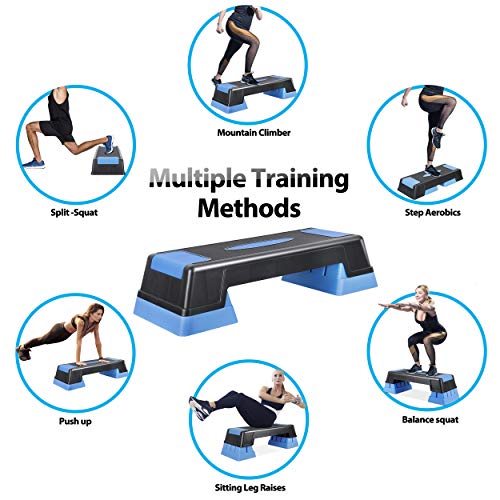 ANT MARCH 30" Aerobic Stepper for Exercise Step Up Exercise Platform with Removable Raisers Adjust 5"-7"-9"，Workout Stepper (BLUE)