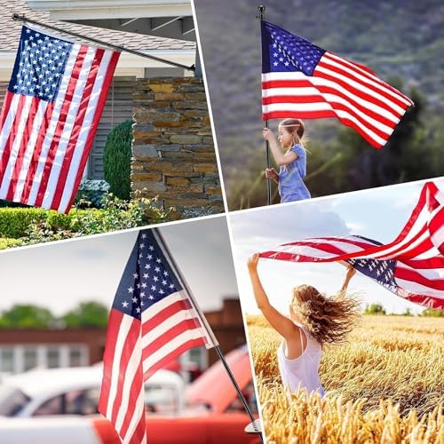 American Flag with Pole - Includes 6ft Heavy Duty Flag Pole Holder for Outside House,3x5 Embroidered US Flag and Wall Mount Bracket,Tangle Free Flagpoles Kit for Porch,Fence,Outdoor