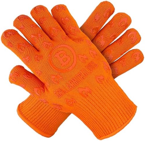 Oven Gloves 932°F Extreme Heat & Cut Resistant Oven Mitts with Fingers for BBQ, Cooking, Grilling, Baking – Accessory for Fire Pit, Camping, Fireplace & More - Orange Bitcoin Gift