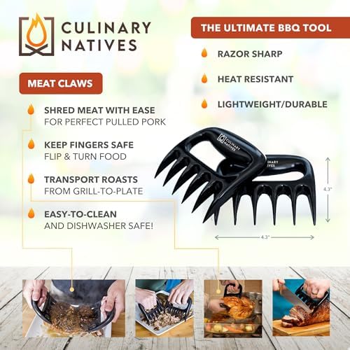 Meat Claws and Smoker Gloves | No.1 Extreme Heat Resistant BBQ Grill Gloves | Non-Slip Waterproof Silicone Oven Mitts | Pulled Pork Claws | Thermometer | Barbecue, Grilling, Smoking, Shredding (Black)