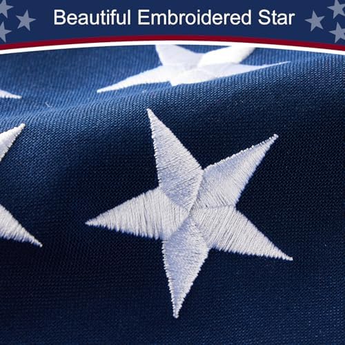 American Flag 3x5 ft Heavy Duty TearProof Series, All Weather High Wind US Flag, Premium Spun Polyester with Embroidered Stars, Sewn Stripes, Brass Grommets for Outdoor Use