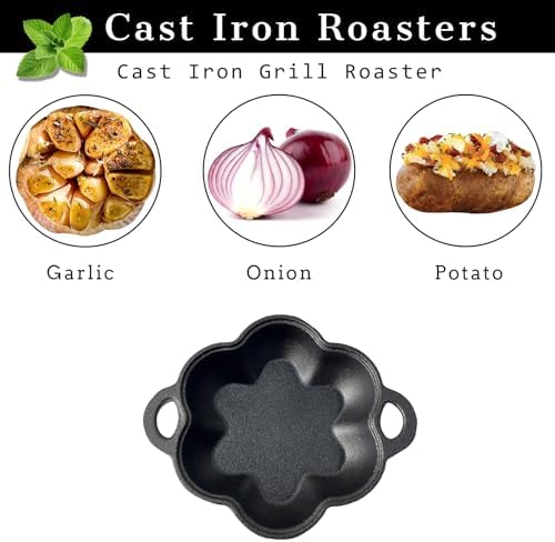 Cast Iron Smoker Roaster & Garlic Roster Baker, Smoker Box, Pre-Seasoned Cast Iron Garlic Roaster for Grill, Perfect for BBQ and Oven, for Smoky, Flavorful Vegetables, Meats or Wood Chips