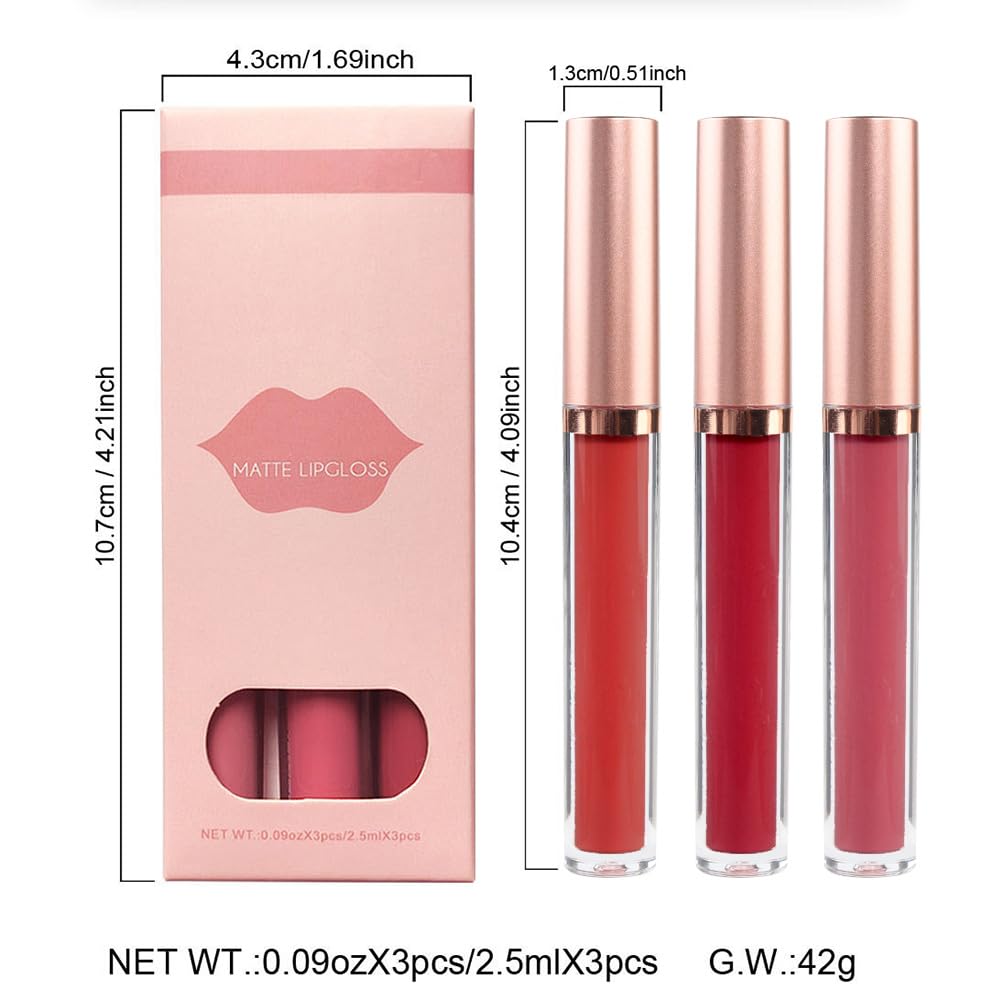 AMY'S DIARY Matte Plum Liquid Lipstick 3Pcs Sets,24-hour Lipstick Dark Deep Maroon Purple Brown Plum Red Lip Stain 24 Smudge Waterproof for Women (03#)