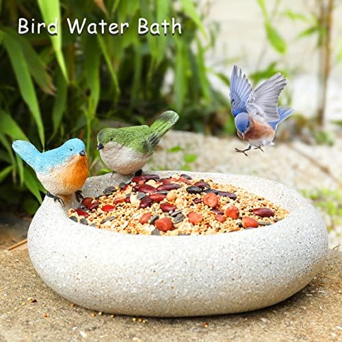 MUMTOP Bird Baths for Outdoors, Antique Outdoor Garden Bird Bath Resin Birdbath Bowl with Cute Birds Ornament for Outside Yard Table Decor