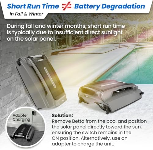 Betta SE Plus - Solar-Powered Robotic Pool Skimmer with 24/7 Continuous Cleaning Power, Dual Charging Options, Twin Salt Chlorine Tolerant Motors, and Shallow Water Safeguard