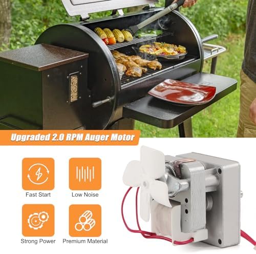 Upgraded 2.0RPM Auger Motor Replacement Part for Pit Boss, Traeger Wood Pellet Smoker Grills, AC120V 60Hz 2 Pole Universal Motor Accessory for Pit Boss Grills