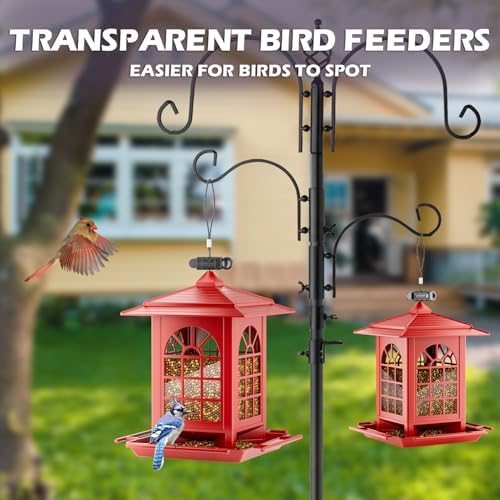 Birdream 2 Pack Bird Feeders for Outdoors Hanging - 7LB Total Capacity Classic Courtyard Design Fun Assembly Large Bird Feeder, Attracting Wild Birds Cardinals Goldfinches Sparrows - Red