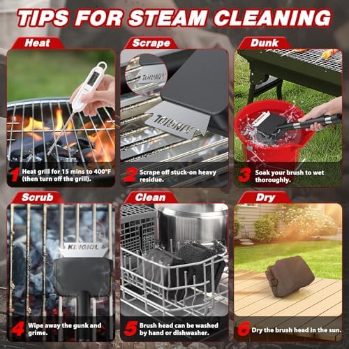 Grill Brush for Outdoor Grill - Bristle Free Grill Cleaning Brush, Black Aramid Fiber Heat-Resistant Pad, BBQ Cleaner Durable Scraper Tools for Cast Iron or Stainless-Steel Grates (Grill Brush Black)