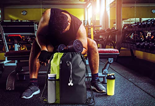 BeeGreen Lime Gym Bag Drawstring Backpack for Women Sports Backpack Workout Bag With 2 Water Bottle Mesh Pockets And Two Zipper Pockets