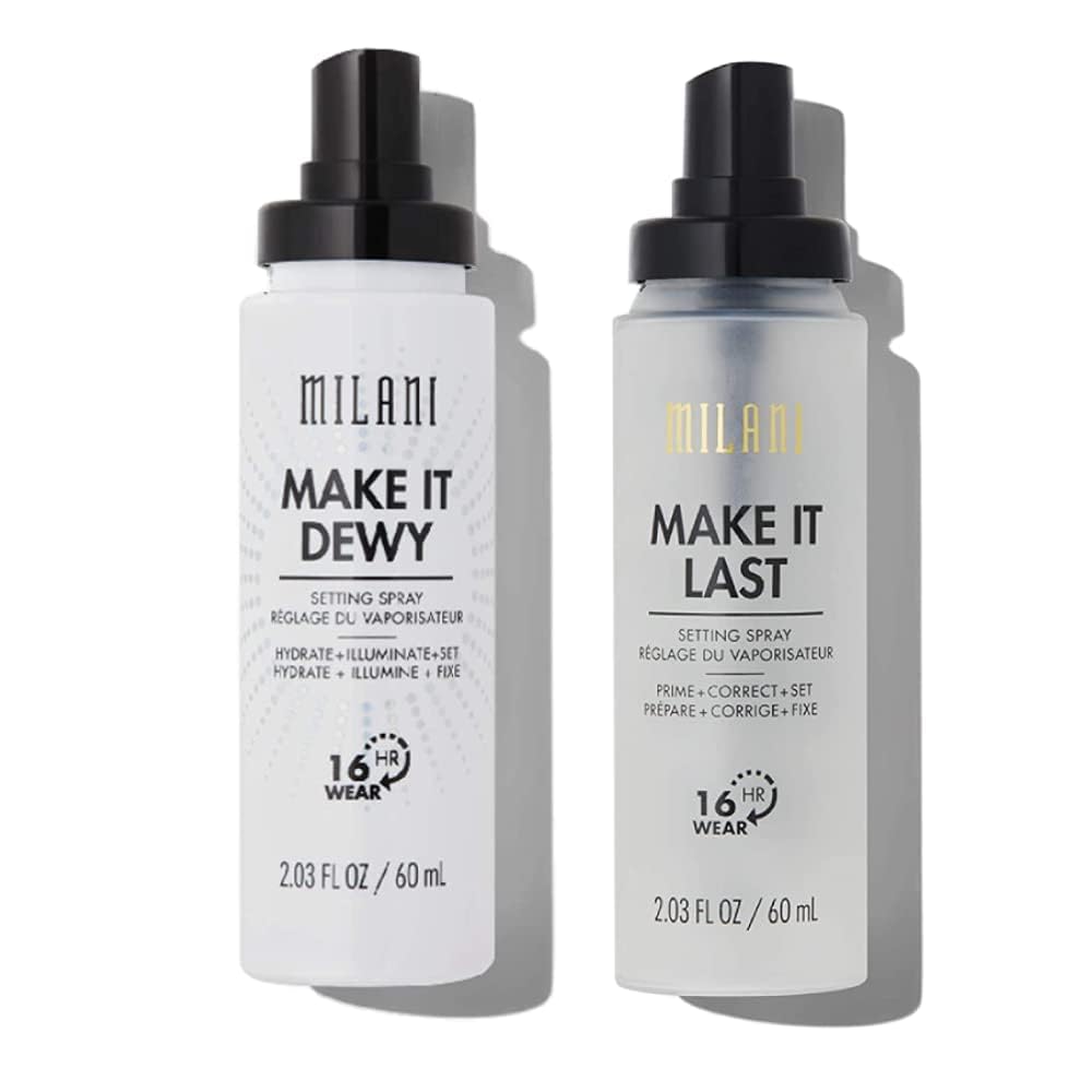 Milani Make It Last Original - Natural Finish 3-in-1 Primer and Setting Spray + Make It Dewy Setting Spray 3 in 1- Hydrate + Illuminate + Set Makeup Finishing Spray