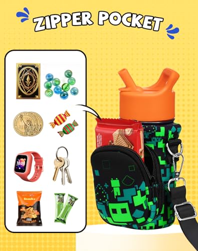 Miss Adola Water Bottle Carrier with Strap Cartoon Water Bottle Bags Holder for Kids Boys Girls Cute Neoprene Insulated Bottle Bag for 10/12/14/16/18Oz Stainless Steel Glass Bottles Sleeve, Castle