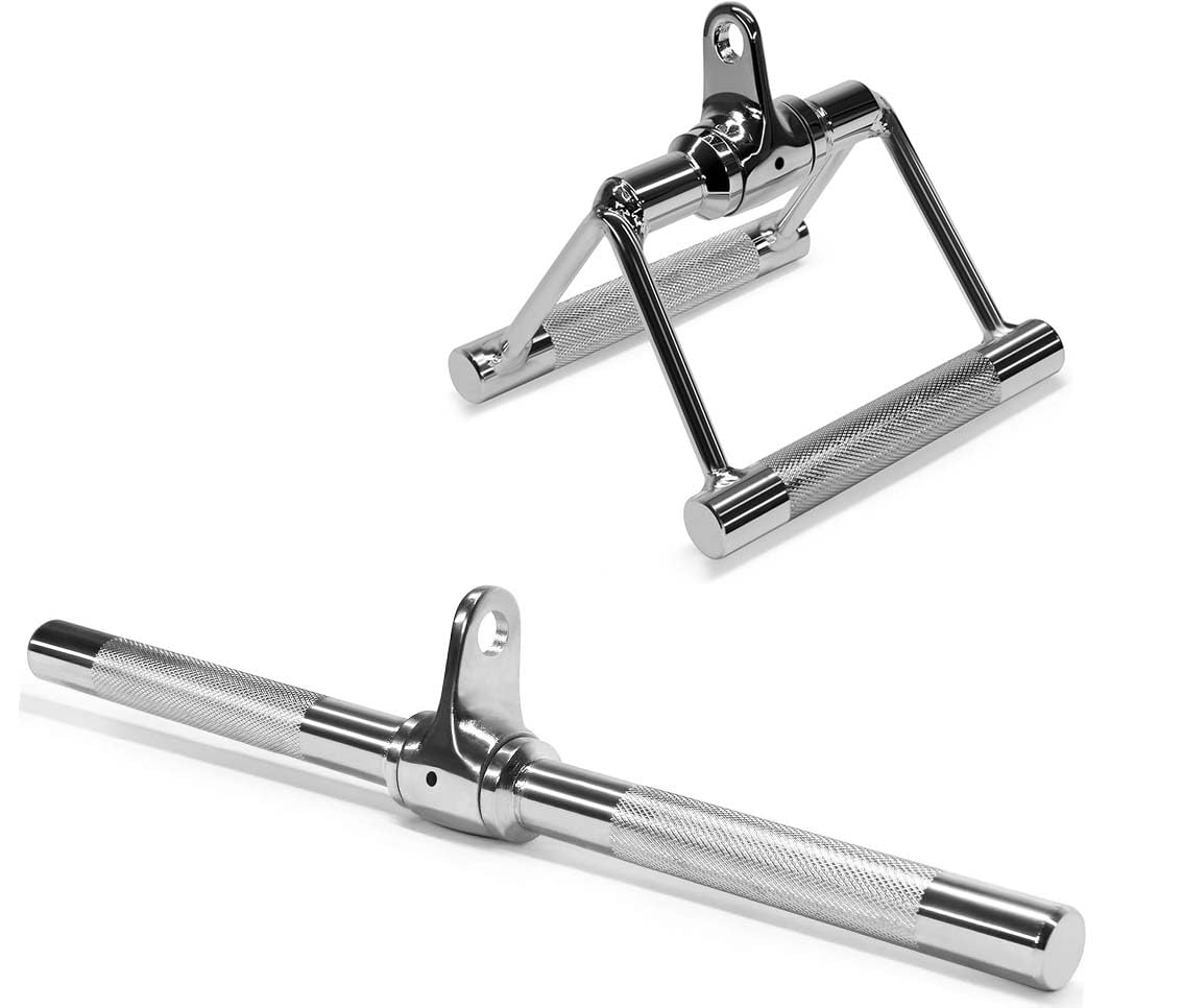 Yes4All Double D Handle Press Down Cable Machine Attachment Set, Double Grip Rotating Handle, Straight Rotating Bar Cable Attachment for Home Gym