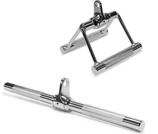 Yes4All Double D Handle Press Down Cable Machine Attachment Set, Double Grip Rotating Handle, Straight Rotating Bar Cable Attachment for Home Gym