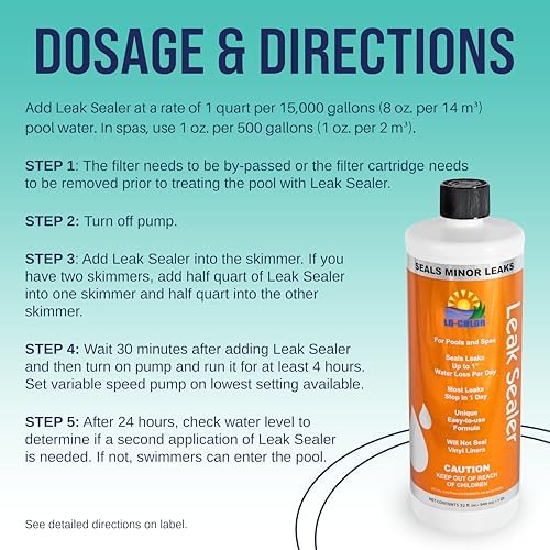Leak Sealer - No Need to Drain Pool Water, Easily Fix a Leak Pool Leak Sealer - Hot Tub Leak Sealer Works in 24 Hours to Fix a Leak Spa and Hot Tub, Fast Acting Pool Leak Repair (32oz)