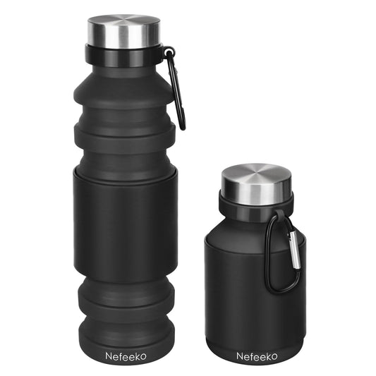 Nefeeko Collapsible Water Bottle, Reuseable BPA Free Silicone Foldable Bottles for Travel Gym Camping Hiking, Portable Leak Proof Sports Water Bottle with Carabiner