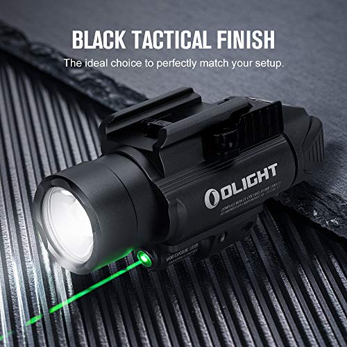 OLIGHT Baldr Pro 1350 Lumens Tactical Weaponlight with Green Light and White LED, 260 Meters Beam Distance Compatible with 1913 or GL Rail, Batteries Included(Desert Tan)