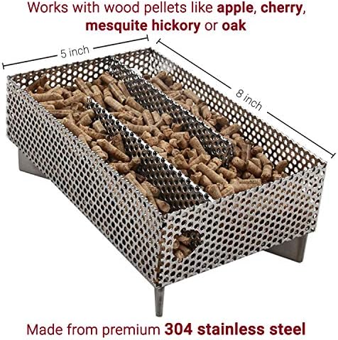 Kaduf Pellet Smoker Tray 5"x8"- 12 Hours of Billowing Smoke, Smoker Tube for Hot & Cold Smoking Meat, Fish, Cheese with Wood Pellets, Works in any Type of Grill or Smoker, Free eBook Smoking Recipes