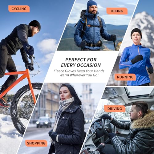 Cierto Winter Gloves for Men Women: Thermal Touch Screen Polar Fleece Gloves with Elastic Cuff for Running Driving Bike Cycling - Navy Blue