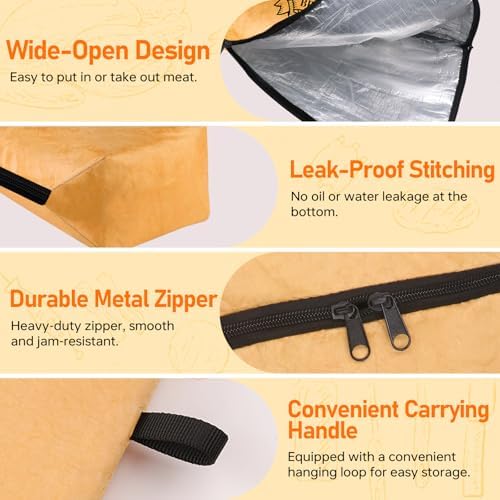 BBQ Blanket for Resting Meat 21 in Reusable Insulated Smoker Grilling Meat Resting Bag with Dual Zippers, Wide Mouth Design for Large Briskets/Pork Shoulders/Turkeys, Grill Gifts