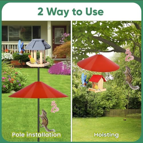 24-inch Large Squirrel Proof Bird Feeders for Outside Hanging, Outdoor Squirrel Baffles for Bird Feeders Pole, Red Color