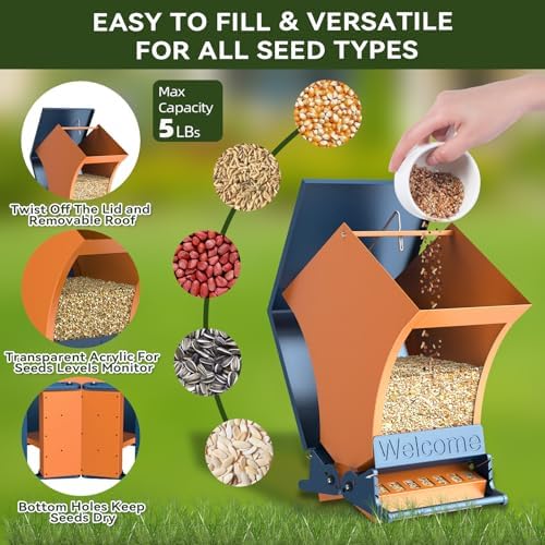 Wildpark Squirrel Proof Bird Feeders for Outdoors, 5LB Metal Hanging Feeders, Large Wild Feeders for Cardinals, Chickadees, Durable Backyard Feeders-One in Orange