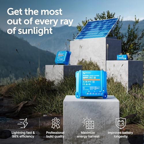 Victron Energy BlueSolar MPPT Solar Charge Controller - Charge Controllers for Solar Panels - 75V, 15 amp, 12/24-Volt