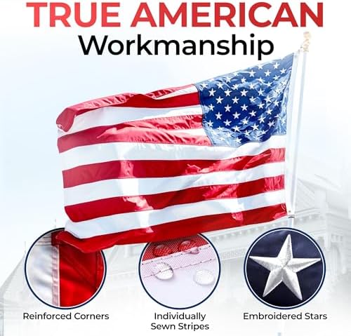 American Flag for Outside Heavy-Duty US Flag with Embroidered Stars Reinforced Nylon USA Flag Built for Outdoors Sewn Stripes UV Protection Brass Grommets (3x5 ft)