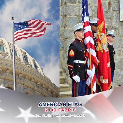 American Flag 3x5 ft for Outside, Heavy Duty USA Longest Lasting, Tough 210D US Flags with Embroidered Stars, Sewn Stripes, Brass Grommets, Indoor/Outdoor All Weather Use