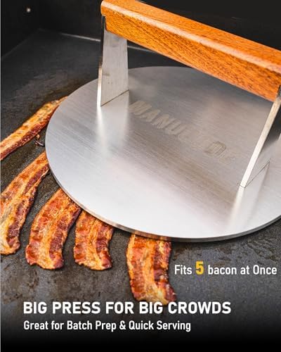 Smash Burger Press, 3.8-Lb Burger Smasher, 9-Inch Bacon Press for Batch Cooking, Stainless Steel, Easy to Clean and Seasoning Free, Heatable for Searing Panini, Steak, Chicken, Fish, Round