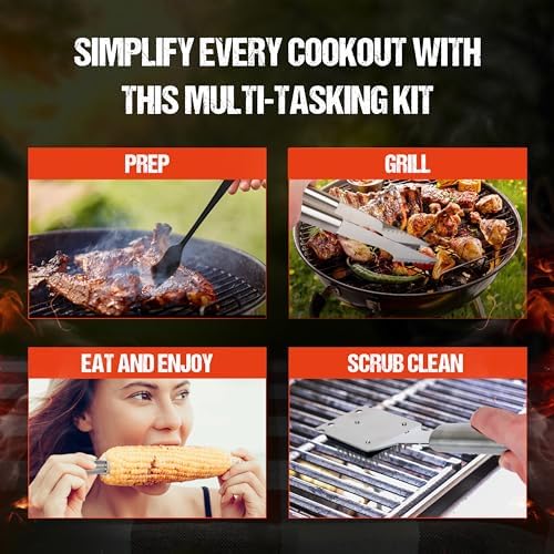 BBQ Grilling Accessories - Stainless Steel Barbecue Grill Tools Accessories kit Spatula Thermometer Tongs for Blackstone Griddle Outdoor Camping-Grill Set Gifts for dad Men Women(24 pcs)