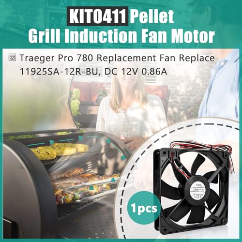 KIT0411 Pellet Grill Induction Fan Motor - Replacement 11925SA-12R-BU for Traeger D2 Pro 575/780 and Ironwood 650/885 Oven Circulation Fans(Black 0.86A 12V)