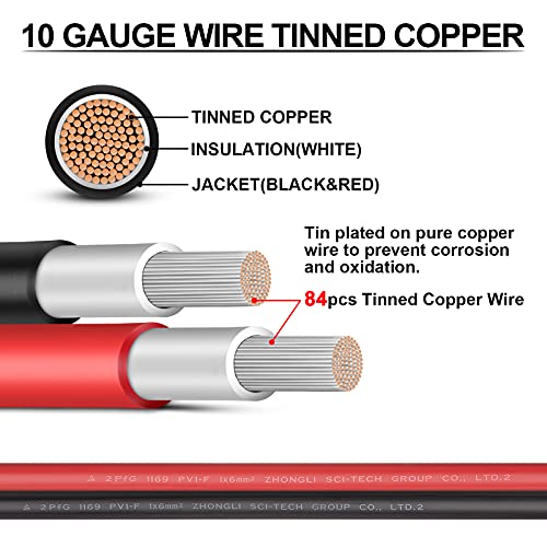 10 Gauge Wire - iGreely Solar Panel Wire 30Ft Black & 30Ft Red 10AWG(6mm²) Tinned Copper PV Wire UV Resistant Cable for Solar Panel MPPT Controller Boat Marine Automotive RV Outdoor