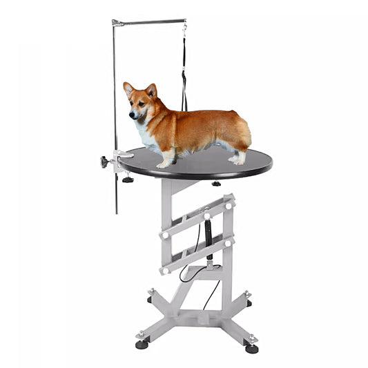 Rotatable Dog Washing Station Pneumatic Liftable Pet Grooming Table, Height Adjustable 70-100cm, MDF Top and Rubberized Surface for All Kinds of Pets(Gray)