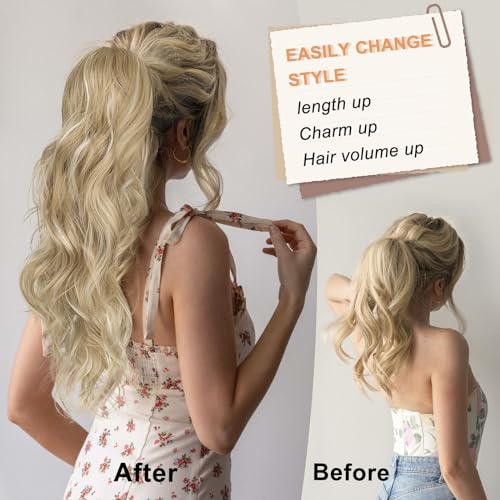 ALXNAN Ponytail Extension,Drawstring Ponytail Hair Extensions Black Long Curly Wave Ponytail for Women