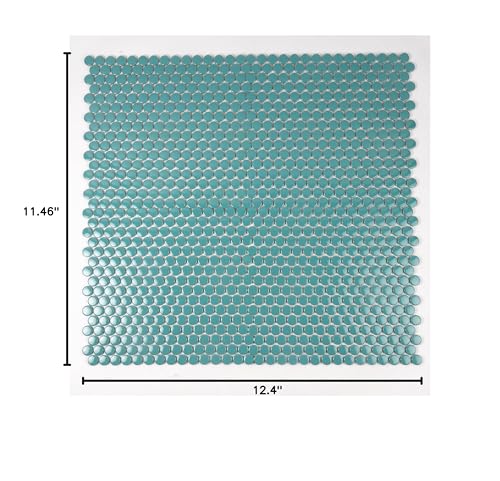10 Ceramic Penny Round Tile Sheets, 9.87 SqFt/Box. Glossy Turquoise 11.46 X 12.4 in. Porcelain Wall Backsplash & Floor Decorative Mosaic Tile. Easy Install for Kitchens, Bathrooms Decor/Remodel